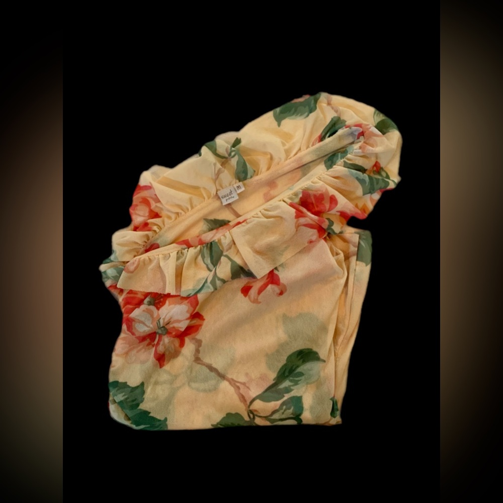 Sweet Pea One Shoulder Mesh Ruffle Tropical Floral Top - M - Y2K Anthropologie